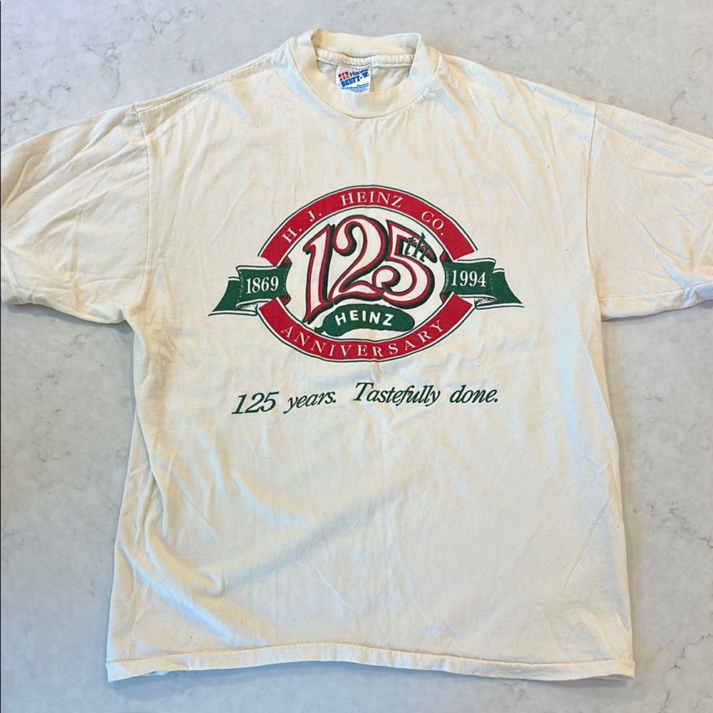Vintage Men’s Heinz 125th Anniversary Graphic Cotton Short Sleeve T-Shirt Sz Lg